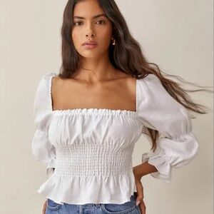 Reformation White Oakgrove Linen Top